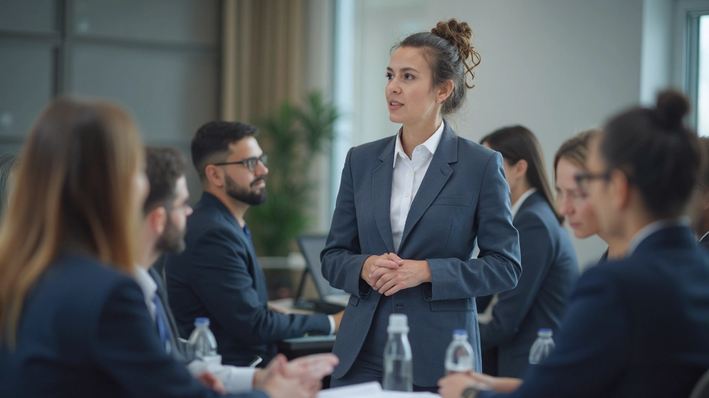Профессиональный консультант проводит тренинг по развитию памяти для группы специалистов